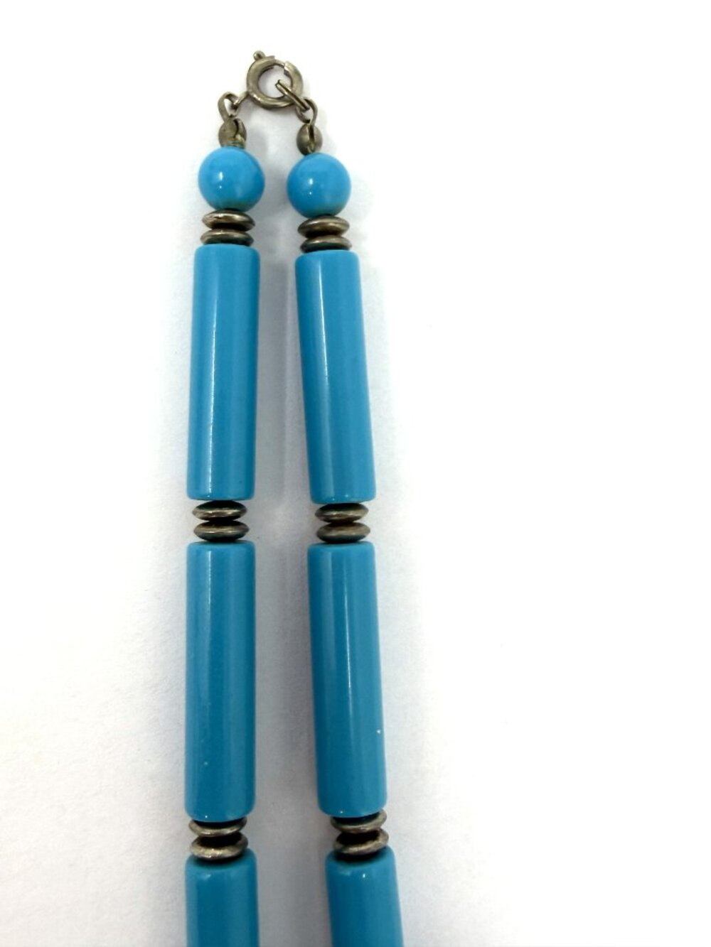 Vintage Southwest Style Necklace 30” Turquoise-Blue Acrylic & Silver-Tone Beaded - Picture 8 of 9